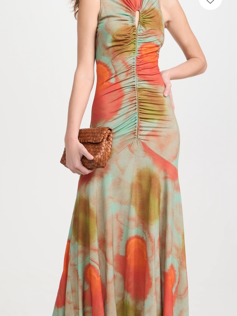 Ulla Johnson Sleeveless Ruched Maxi Dress in Coral, Mint and Olive - Picture 4 of 8